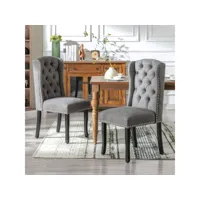 lot de 2 chaises de salle à manger, style chesterfield, dossier haut, gris, en tissus éponge