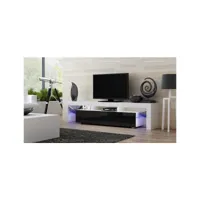 meuble tv spider big à led en blanc mat avec portes noir laqué 200 cm