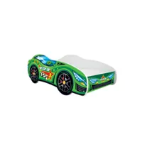 lit led + matelas - lit enfant green car - racing car - 140 x 70 cm