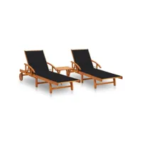 lot de 2 transats chaise longue bain de soleil lit de jardin terrasse meuble d'extérieur avec table et coussins acacia solide helloshop26 02_0012104