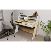 bureau 1 tiroir, 1 compartiment et 2 étagères melany 123,6cm blanc et chêne clair