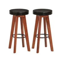 tabourets de bar lot de 2 - tabourets hauts - chaises fauteuil de bar - tabourets hauts - chaises fauteuil de bar cuir véritable et bois d'acacia solide meuble pro frco66987