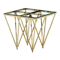 table d'appoint design en acier inoxydable poli doré et plateau en verre trempé transparent  l. 55 x p. 55 x h. 52 cm collection verona viv-95790