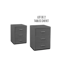 table chevet 3 tiroirs kasi lot de 2 gris