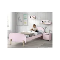 bodhi pink - lit 90x200cm + chevet + 2 etagères murales