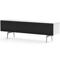 meuble tv tissu acoustique noir et mélaminé blanc pieds métal canberra 160 cm