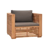 teka - fauteuil de jardin bois de teck massif avec coussins gris foncé