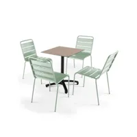 ensemble table de jardin stratifié en chêne et 4 chaises vert sauge