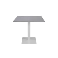 table de bar carrée blanche 80x80 cm avec plateau extérieur effet béton h 75