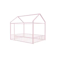 lit enfant lit cabane 140 x 200 cm lit en métal en rose