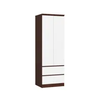 eline - armoire chambre dressing - 180x60x51cm - penderie - 2 tiroirs - armoire de chambre - aspect bois - wengé/blanc