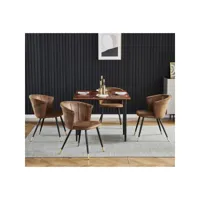 lot de 4 chaises de salle à manger rétro fauteuil assise rembourrée en suédine pieds en métal noir et or, style industriel, marron