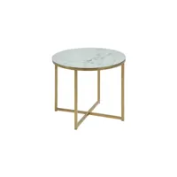table à café ronde effet marbre en verre et métal - diam. 50 cm x h. 42 cm - doré et blanc