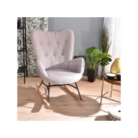 fauteuil à bascule scandinave en tissu gris clair - pieds en véritable bois de hêtre