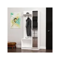 homemania cabinet d'entrée orion - blanc, noyer - 80 x 32 x 173 cm