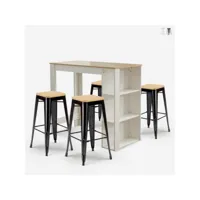 table haute 120x60cm en bois blanc +  4 tabourets style tolix galles ahd amazing home design