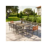 ensemble table de jardin extensible aluminium 135-270cm + 8 fauteuils empilables corde anthracite et orange - yeraz 8