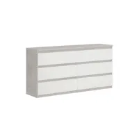 grande commode 2x3 tiroirs blanc et décor béton gris clair - benny 67584127
