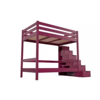 lit superposé 4 personnes adultes bois escalier cube sylvia 120x200 prune cube120sup-pr
