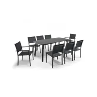 table de jardin aluminium et pierre, 6 chaises et 2 fauteuils gris