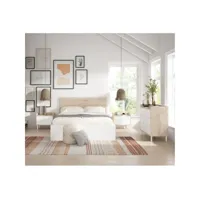 ilona camina - chambre 140x190cm lit + chevets et commode effet chêne et blanc