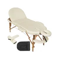 tectake table de massage ovale 3 zones avec rembourrage de 5cm et châssis en bois et rouleaux - beige 400193