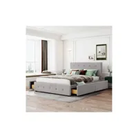 lit double avec tiroirs, sommier à lattes et dossier, gris 140 x 200cm moselota