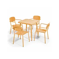 ensemble table de jardin et 4 fauteuils en aluminium jaune moutarde