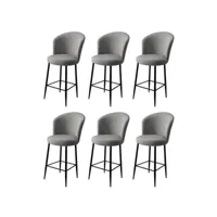 lot de 6 chaises de bar floranso velours gris et métal noir