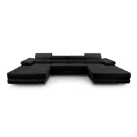 pablo - canapé panoramique en u - 7 places - convertible avec coffres et têtières réglables - en velours - best mobilier - noir