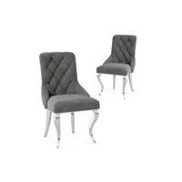 lot de 2 chaises en velours gris pieds en métal argenté rocco