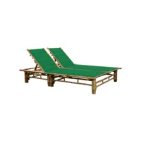 transat chaise longue bain de soleil lit de jardin terrasse meuble d'extérieur pour 2 personnes avec coussins bambou helloshop26 02_0012897