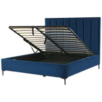 lit avec coffre en velours bleu 160 x 200 cm sezanne 255649