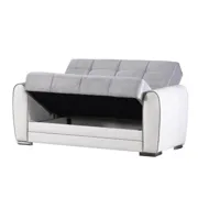 canapé pablito, canapé d'angle conteneur en éco-cuir et tissu, canapé de salon avec ouverture clic-clac et péninsule réversible, 163x84h91 cm, blanc et gris 8052773825894