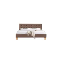 frederic - solide et confortable lit avec sommier + tête de lit capitonnee couleur marron
