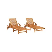 lot de 2 transats chaise longue bain de soleil lit de jardin terrasse meuble d'extérieur bois d'acacia solide helloshop26 02_0012140