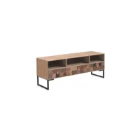 meuble tv 3 niches 3 tiroirs bois recyclé-métal - jesly - l 132 x l 40 x h 50 cm - neuf