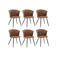 lot de 6 chaises de salle à manger fauteuil assise rembourrée en suédine pieds en métal pour cuisine salon chambre bureau, style industriel, marron