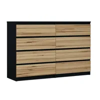commode 8 tiroirs noir wotan chêne, l : 140 cm, h: 101 cm, p : 39 cm, meuble de rangement