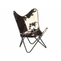 fauteuil chaise siège lounge design club sofa salon cuir véritable de chèvre noir et blanc forme de papillon helloshop26 1102144par3