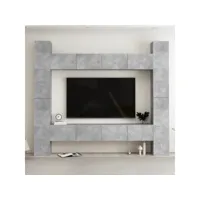 8 pcs ensemble de meubles tv - armoire télévision moderne  banc tv gris béton bois d'ingénierie -neww16860