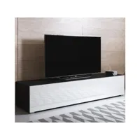 meuble tv 1 porte  160 x 32 x 40cm  noir et blanc finition brillante  3 compartiments  modèle luke h2 tvsd032blwhp-1box