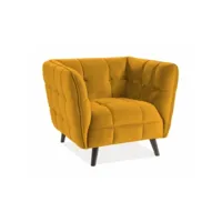 fauteuil design carré velours jaune curry capitonné compi 629