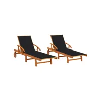 lot de 2 transats chaise longue bain de soleil lit de jardin terrasse meuble d'extérieur avec coussins bois d'acacia solide helloshop26 02_0012046