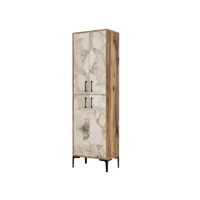 armoire de rangement 4 portes thidarr l60xh200cm bois naturel et blanc effet marbre