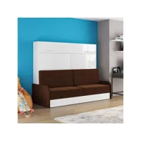 armoire lit escamotable vertigo sofa façade blanc brillant canapé accoudoirs marron 160*200 cm 20100991111