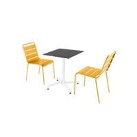 ensemble table de terrasse stratifié noir et 2 chaises jaune