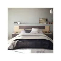 tête de lit avec chevets chêne et béton foncé - neen - tête de lit : l 247 x 3 x h 50 cm ; tables de chevets : l 50 x l 38 x h 45 cm