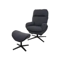 fauteuil relax + pouf hwc-l12, fauteuil tv fauteuil à bascule fonction bascule, pivotant, métal tissu/textile ~ gris foncé