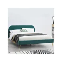 cadre de lit en velours vert & pieds laiton 140x190 cm phoenix